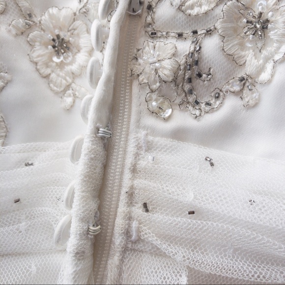 ALFRED ANGELO Strapless Cream Satin/Lace/Flower Detail Women's Dress Size M - Picture 11 of 15